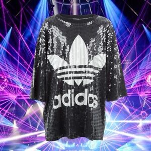 ADIDAS x JEREMY SCOTT OVERSIZED MINI JERSEY DRESS SEQUIN SHIRT LOGO DISCO- SMALL
